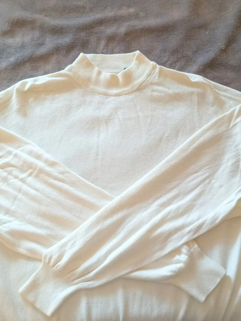 Vintage 80s Hunt Club Lightweight White Knit Mock Neck Large Cotton Sweater